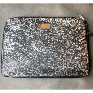 Nine West Black Sequin Laptop Zipper Case Bag Sparkly Glam Tech Sleeve